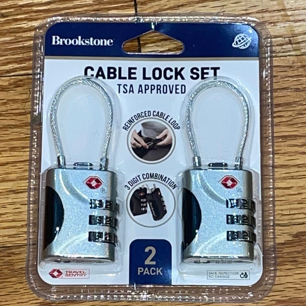 NEW Brookstone Cable Lock 2 Pack TSA-Approved 3-Digit Keyless Luggage Travel Loc